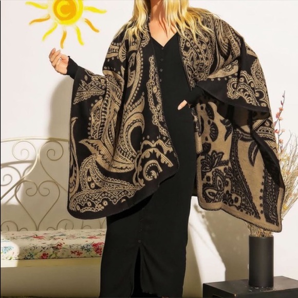 Accessories - 👉 NEW!Coverup  Jacquard  Poncho Reversible BrownBlack Cute Super Soft Styl…